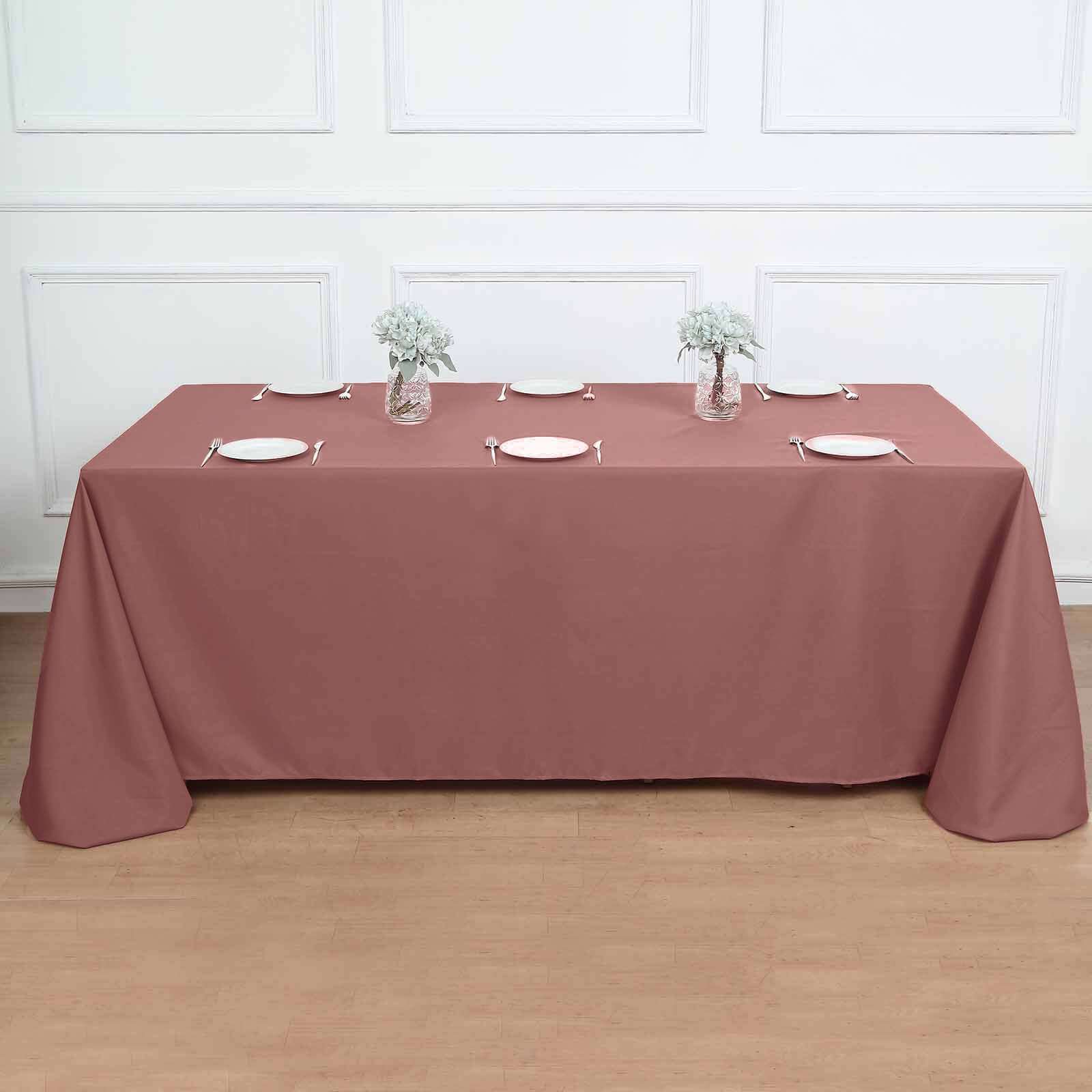 90"x132" Cinnamon Rose Seamless Polyester Rectangular Tablecloth for 6 Foot Table With Floor-Length Drop