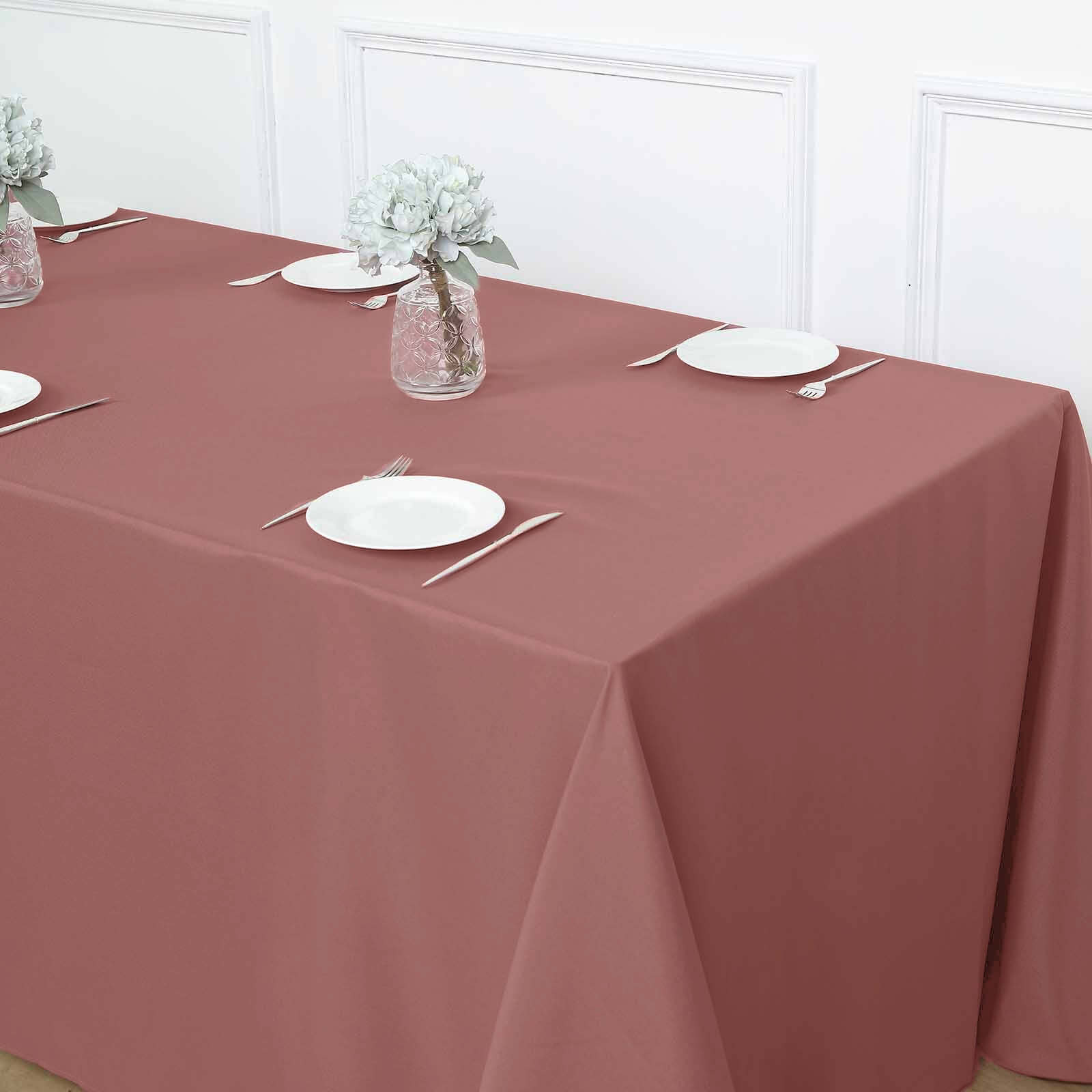 90"x132" Cinnamon Rose Seamless Polyester Rectangular Tablecloth for 6 Foot Table With Floor-Length Drop