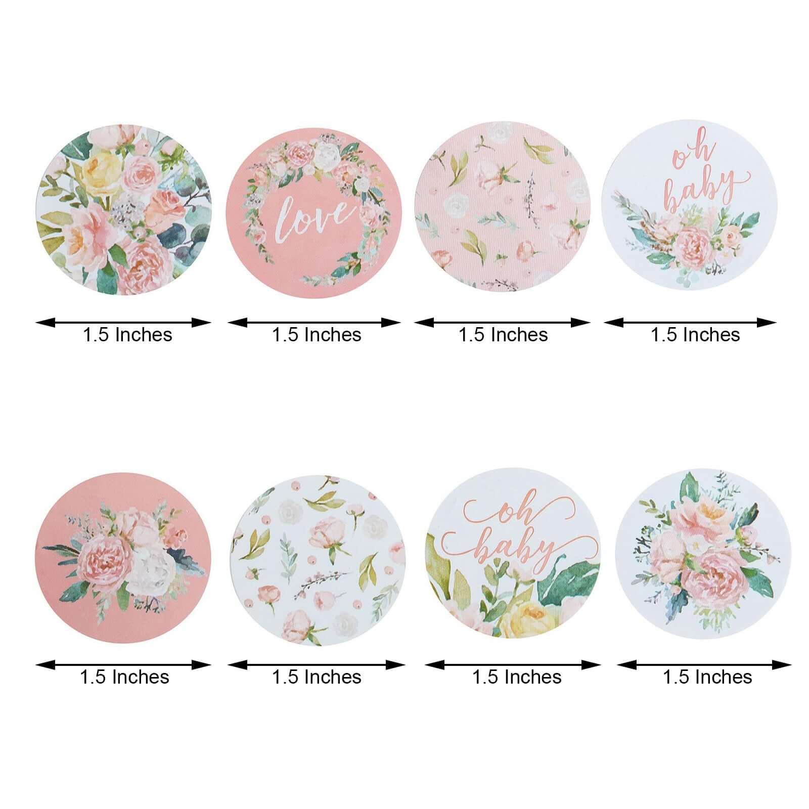 500Pcs 1.5" Baby Shower Love and Oh Baby Floral Stickers Roll, Labels For DIY Envelope Seal - Round