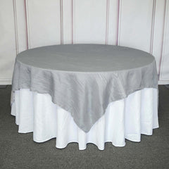 Taffeta 90"x90" Table Overlay Square Tablecloth Silver - Accordion Crinkle Table Cover
