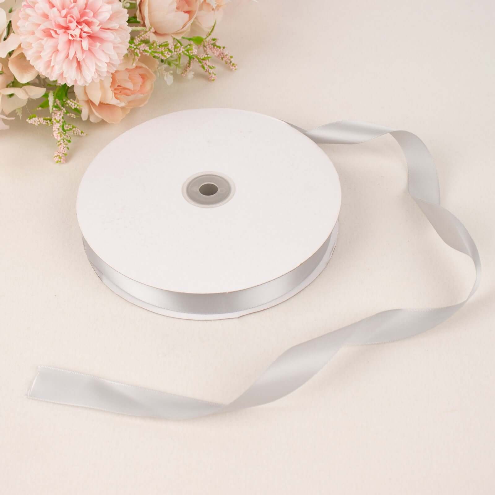 100 Yards 7 8" Silver Single Face Decorative Satin Ribbon