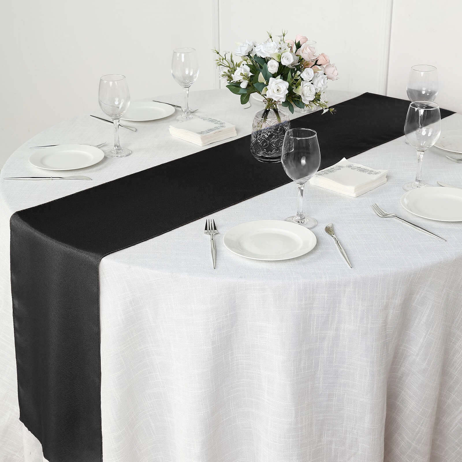 Polyester 12"x108" Table Runner Black - Durable & Wrinkle-Resistant Table Decor