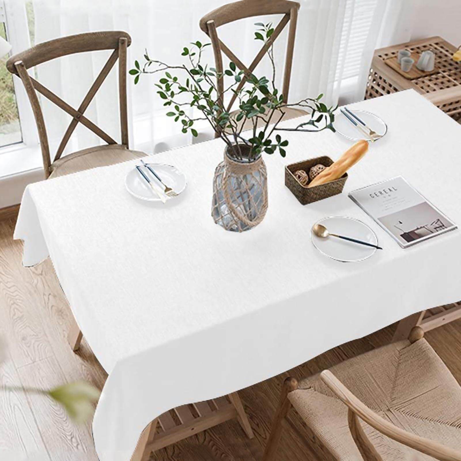 Premium Polyester 60"x102" Rectangle Tablecloth White - Durable 220GSM Wrinkle-Resistant Design Table Cover for Weddings & Events