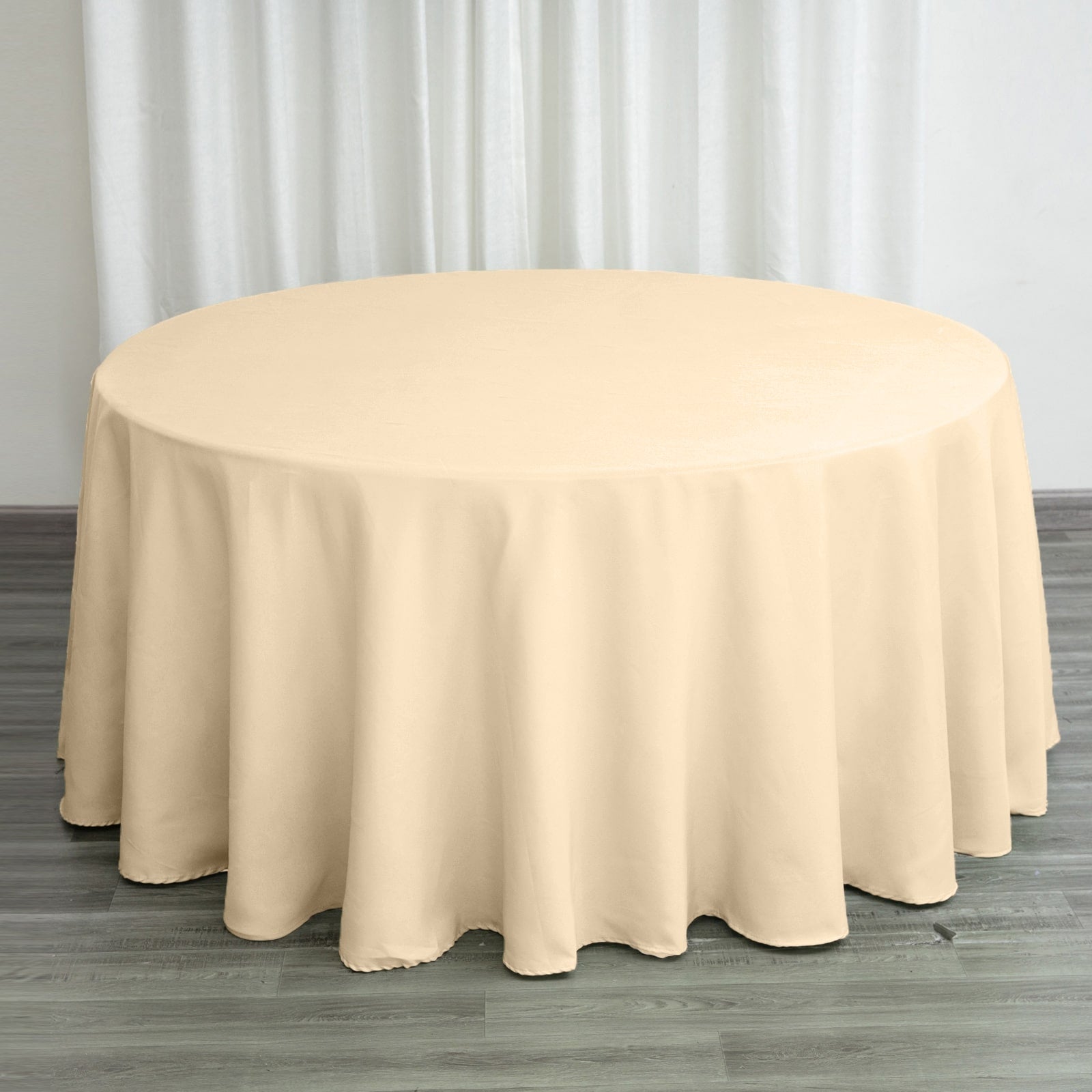 Polyester 120" Round Tablecloth Beige - Seamless Wrinkle-Resistant Table Cover