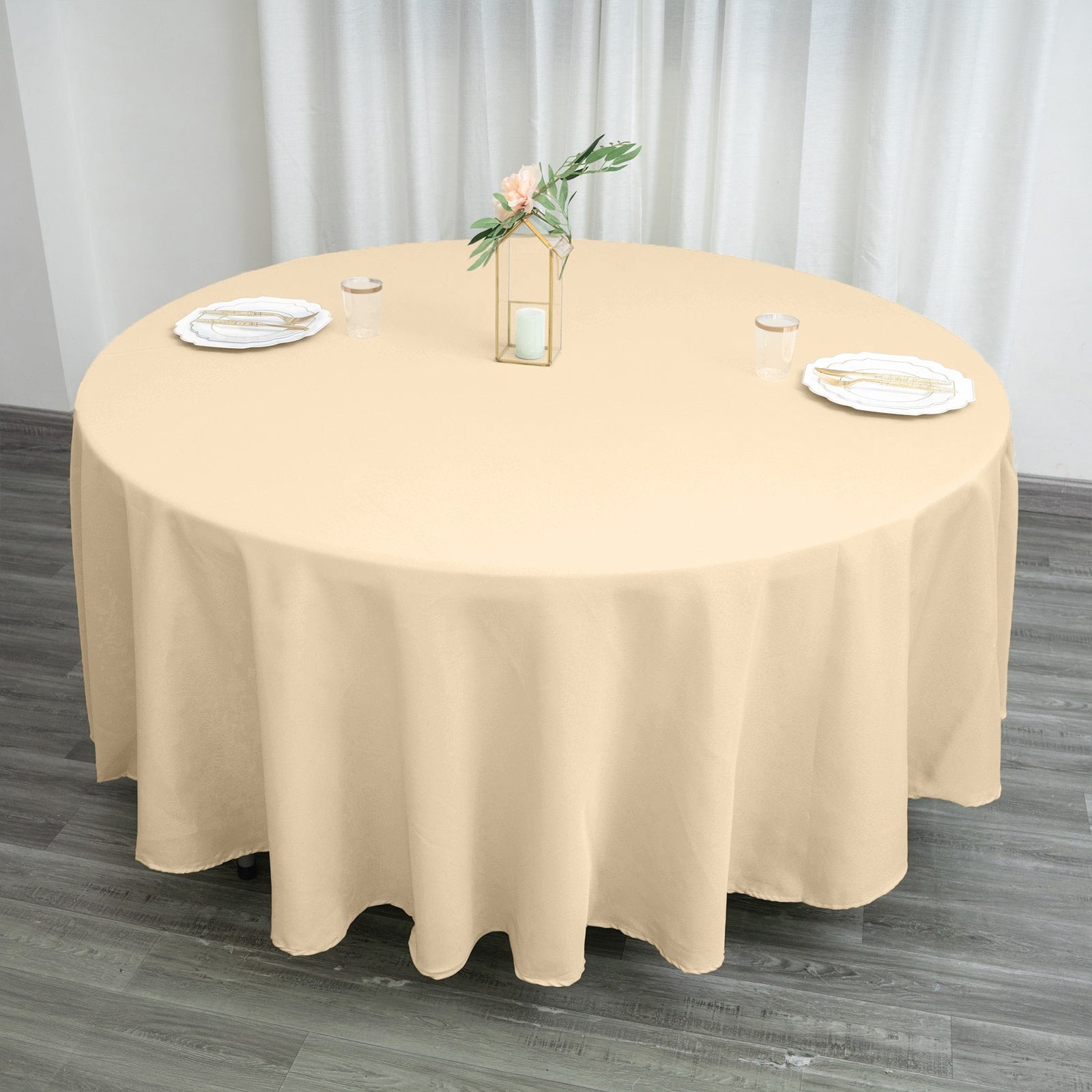 Polyester 108" Round Tablecloth Beige - Wrinkle-Resistant Table Cover