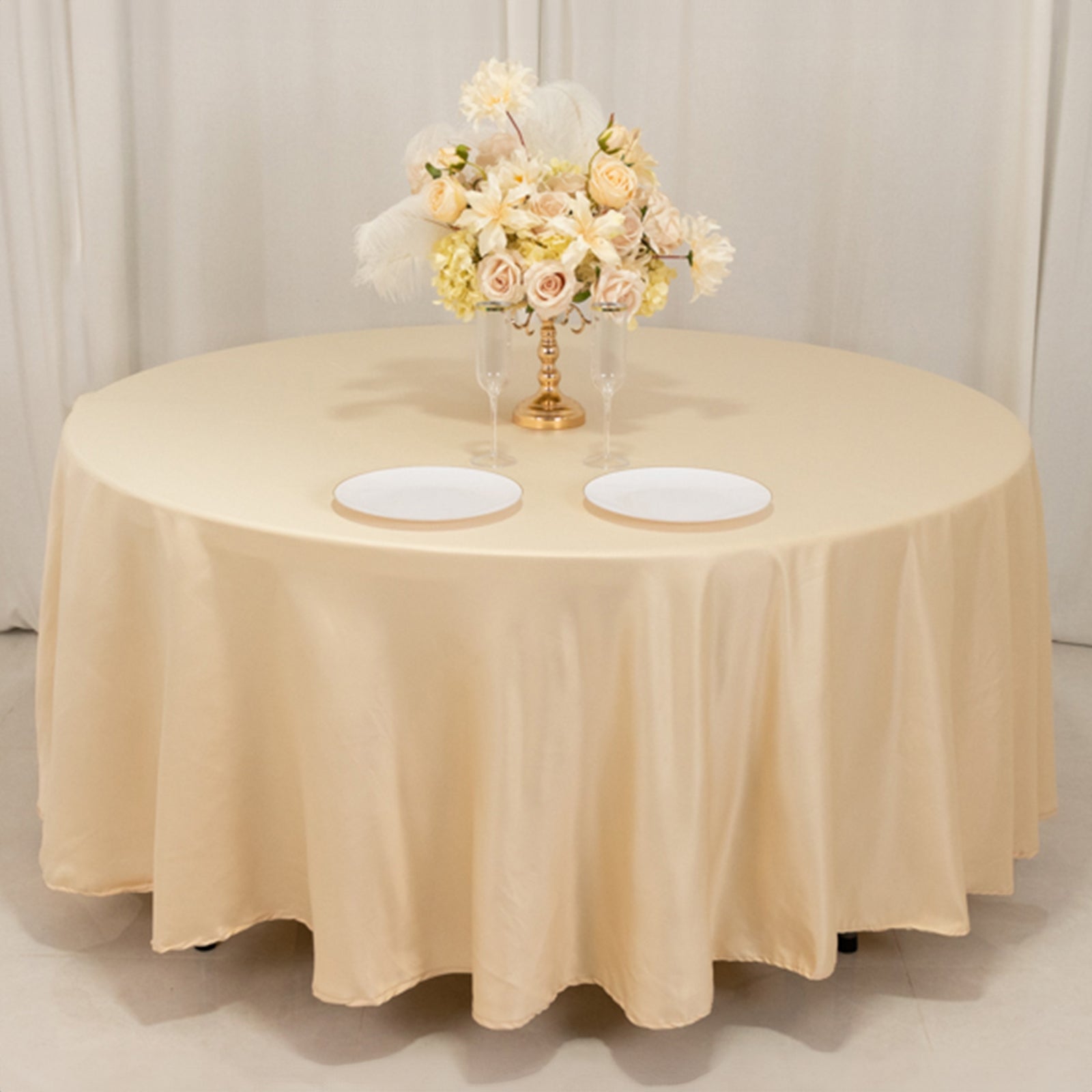 Lamour Satin 108" Round Tablecloth Beige - Durable & Silk-Like Table Cover