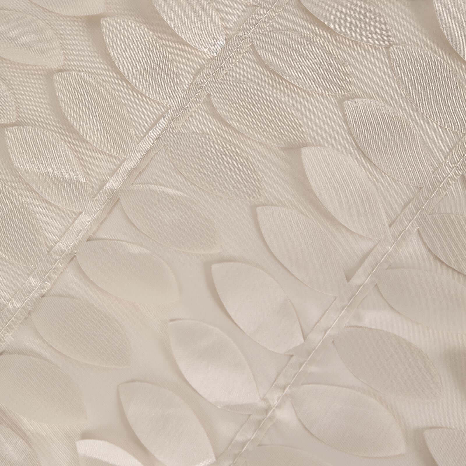 Taffeta 120" Round Tablecloth Beige 3D | 3D Leaf Petal Design Seamless Table Cover for Chic Wedding & Event Decor