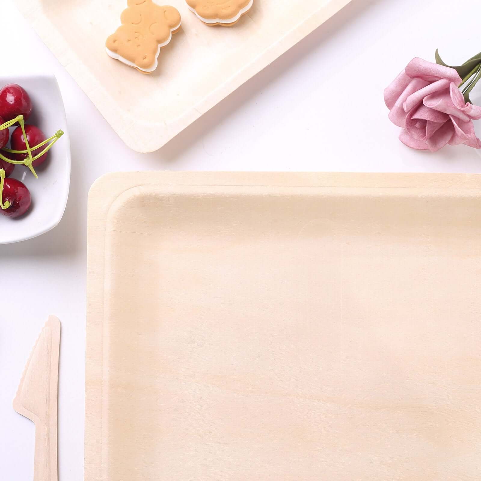 12-Pack Birchwood 8"x10" Rectangle Dinner Plates - Natural Eco Friendly Wooden Disposable Plates for Farmhouse-Style Events, Parties & Gatherings