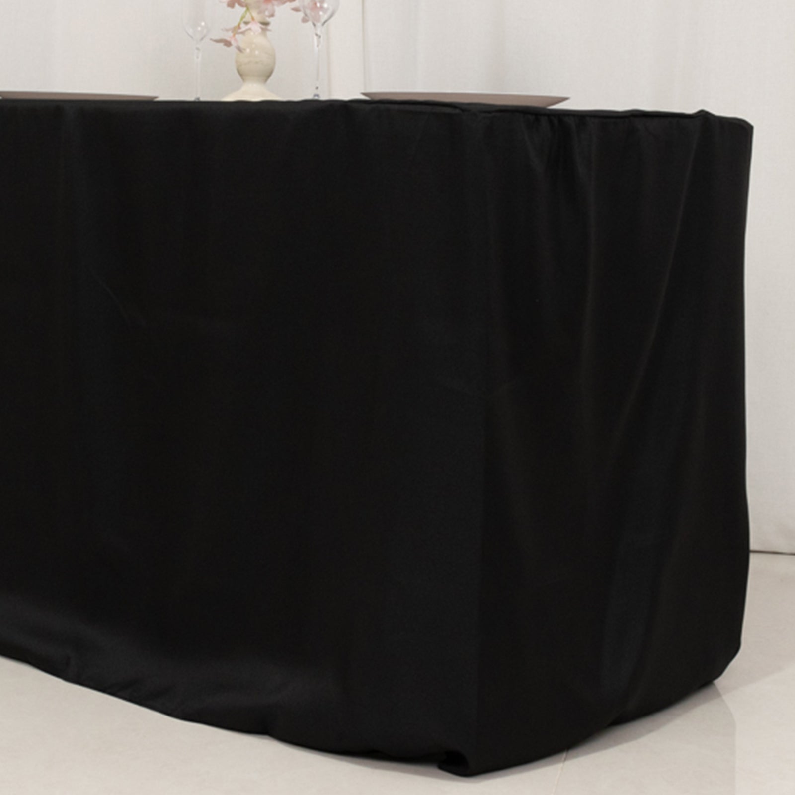 Fitted Polyester 48"x24"x30" Rectangle Tablecloth Black - Durable and Sleek for Events
