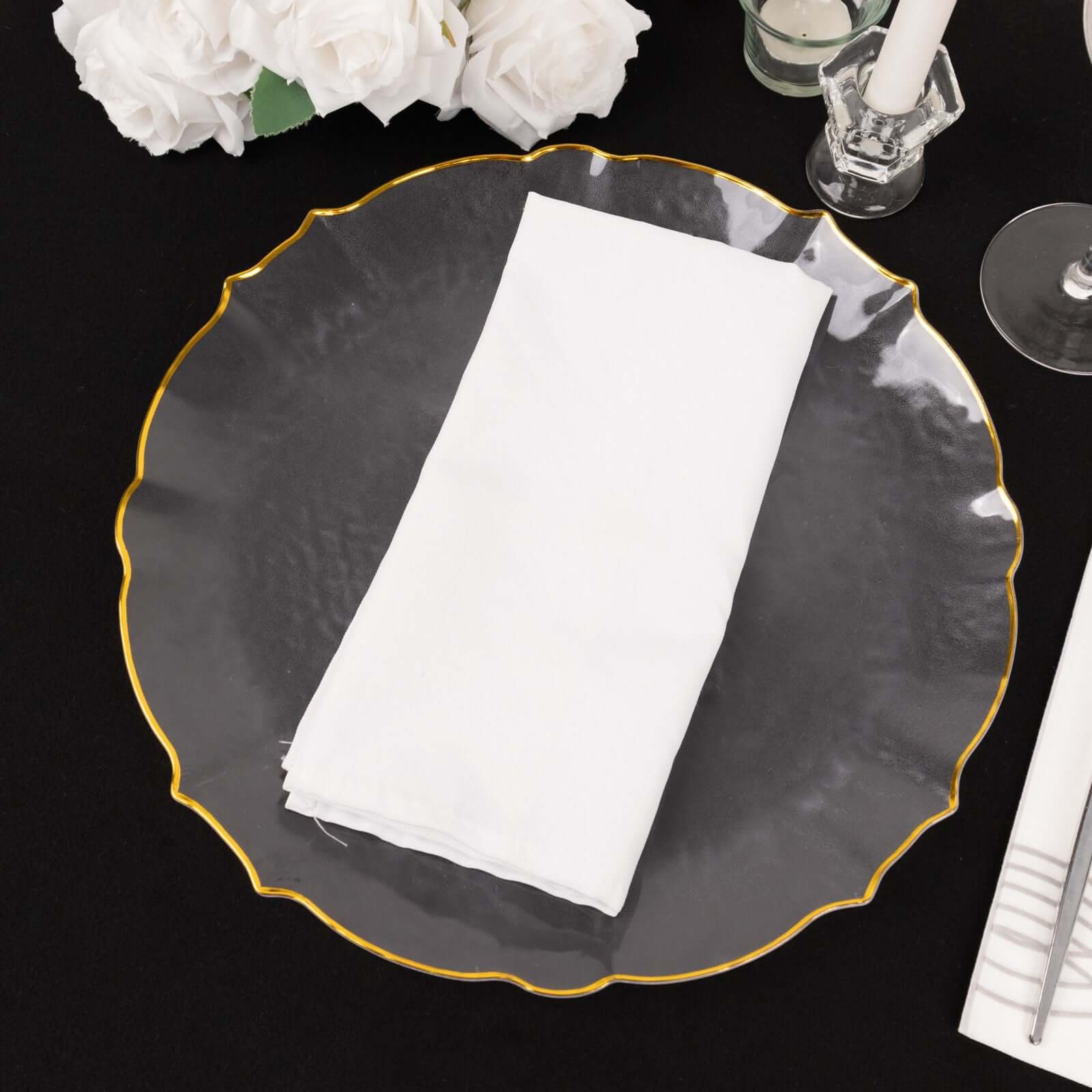 18 Pack Economy Plastic Round Charger Plates 13" in Clear Sunflower Design with Gold Scalloped Rim - Table Setting Plates