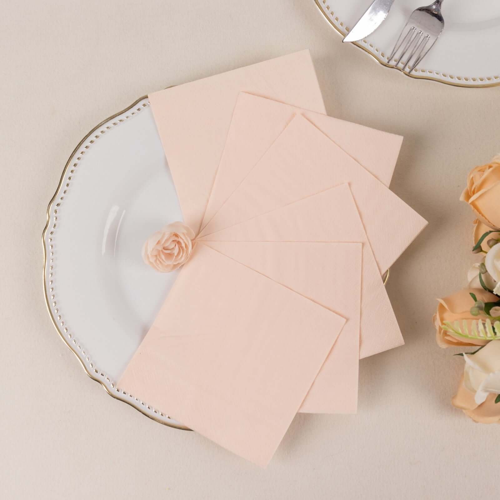 50-Pack Paper Beverage Napkins Blush - 2 Ply Disposable Soft 18GSM Cocktail Napkins 5"x5"
