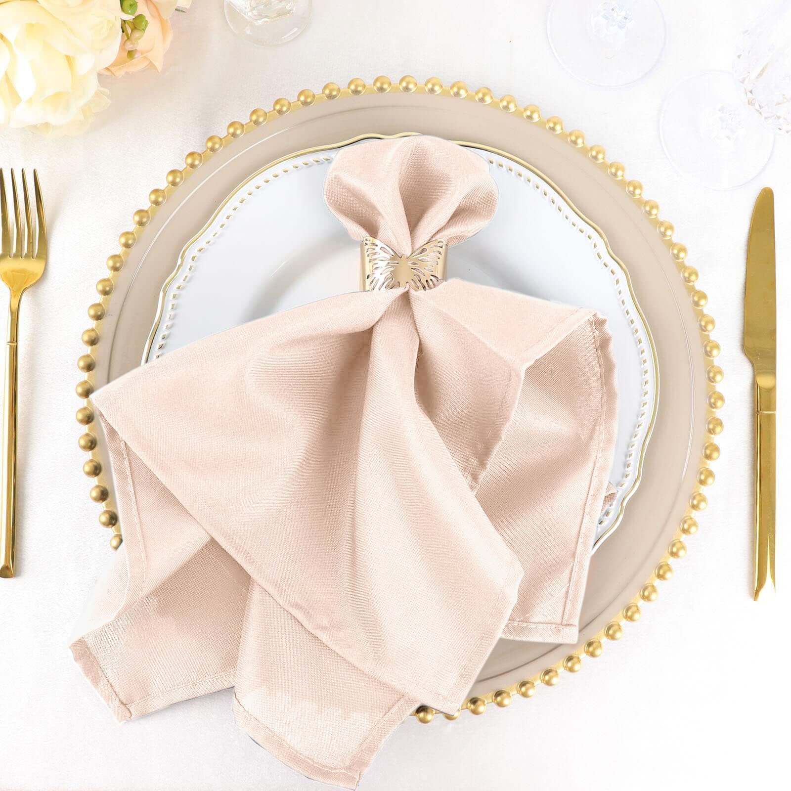 5 Pack Polyester 20"x20" Napkins Blush - Wrinkle Resistant & Easy Care Cloth Napkins
