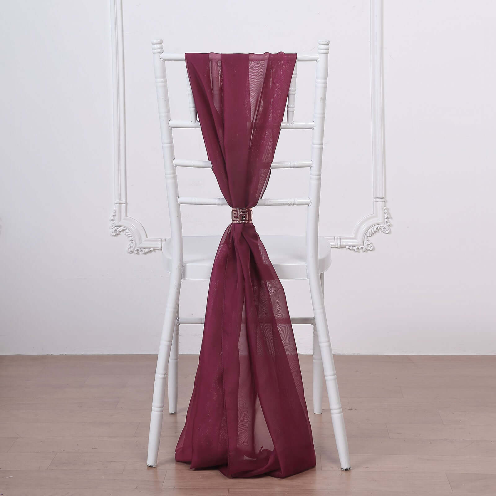5 Pack Premium Chiffon Chair Sashes Burgundy - Soft & Lightweight Designer Chair Bows 22"x78"