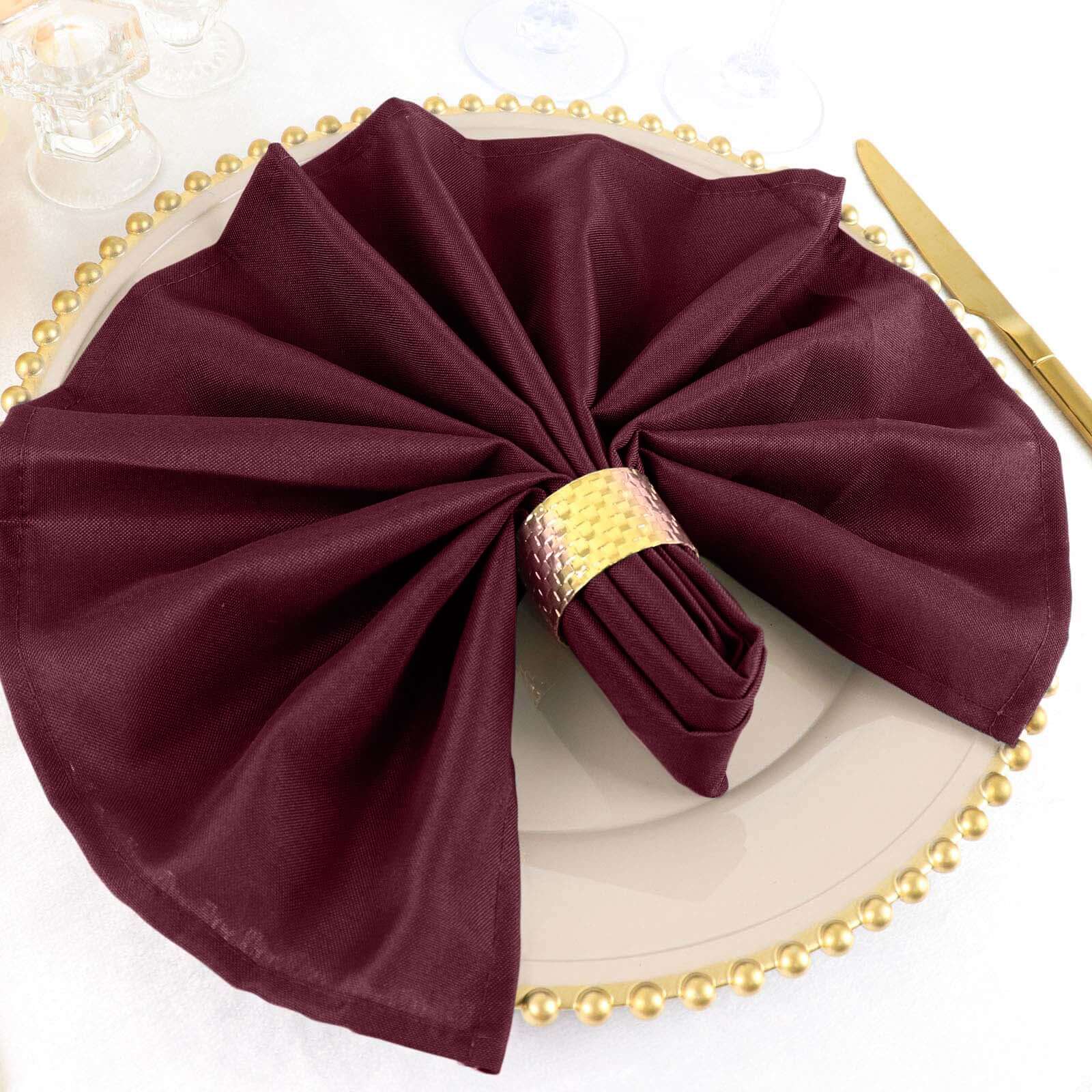 5 Pack Polyester 20"x20" Napkins Burgundy - Wrinkle Resistant & Easy Care Cloth Napkins