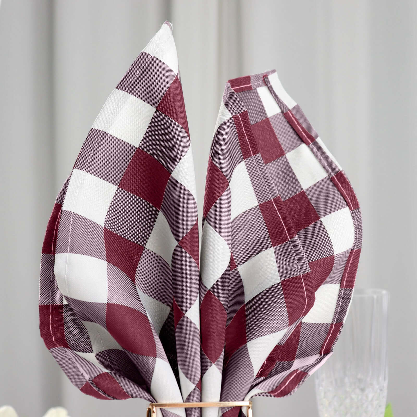 5 Pack Polyester 15"x15" Napkins Burgundy/White Buffalo Plaid Gingham Style Cloth Napkins