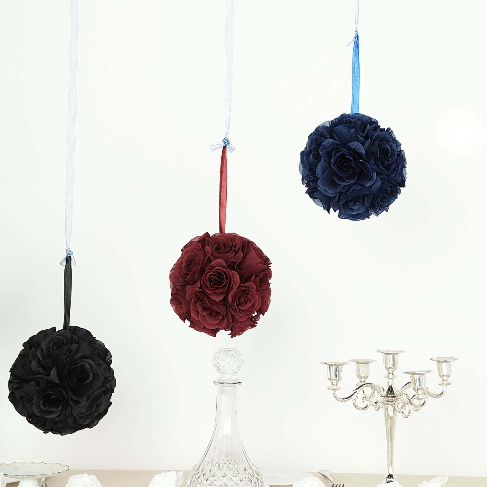 2 Pack 7" Burgundy Artificial Silk Rose Kissing Ball, Flower Ball