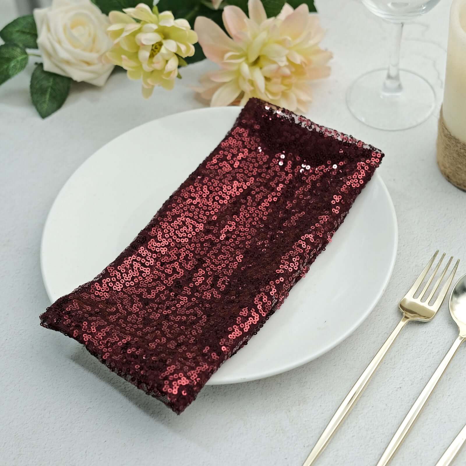 Sequin 20"x20" Napkin Burgundy - Shimmering Dinner Napkin