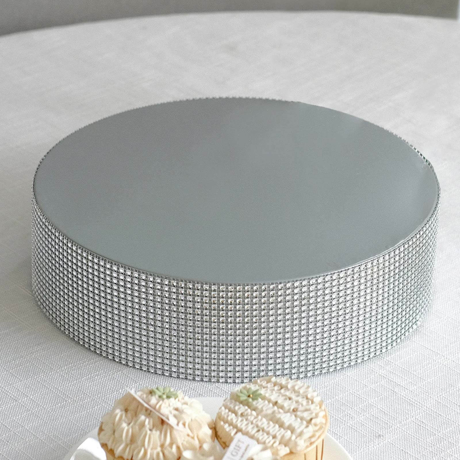 Metal Pedestal Cake Stand Round Design with Rhinestones Silver - Cupcake Holder and Dessert Table Centerpiece 12"