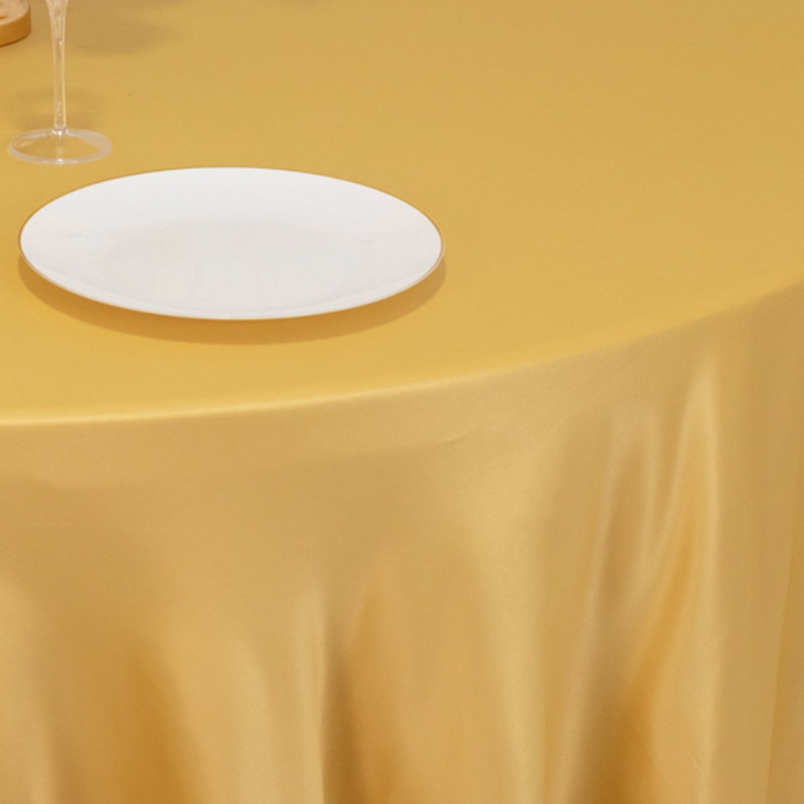 Lamour Satin 120" Round Tablecloth Champagne - Seamless Table Cover with Soft Tempered Sheen