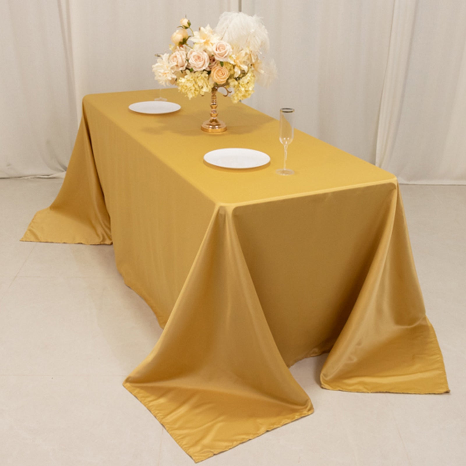 Lamour Satin 90"x132" Rectangle Tablecloth Champagne - Soft & Silk-Like Seamless Table Cover