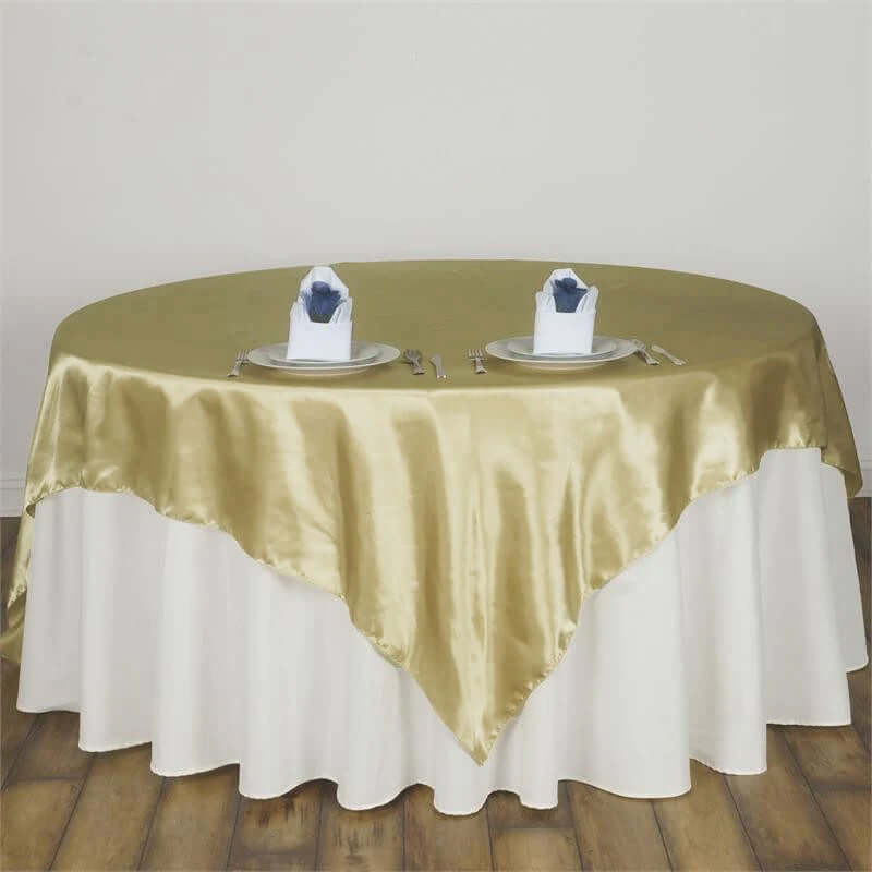 Satin 90"x90" Table Overlay Square Tablecloth Champagne - Smooth Finish Table Topper