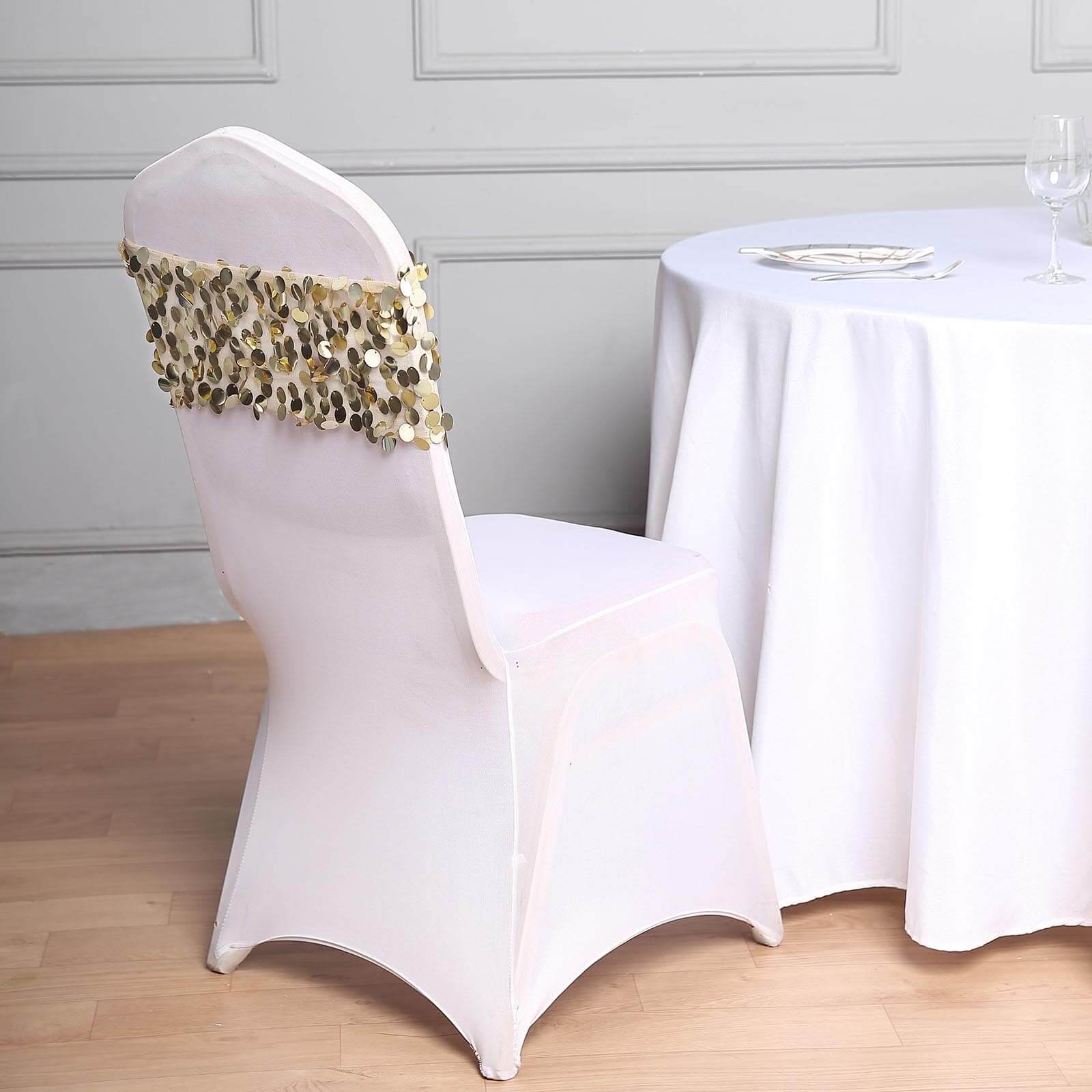 5 Pack Big Payette Sequin 13"x10" Chair Sash Bands Champagne - Stylish Glittering Decor for Weddings & Gatherings