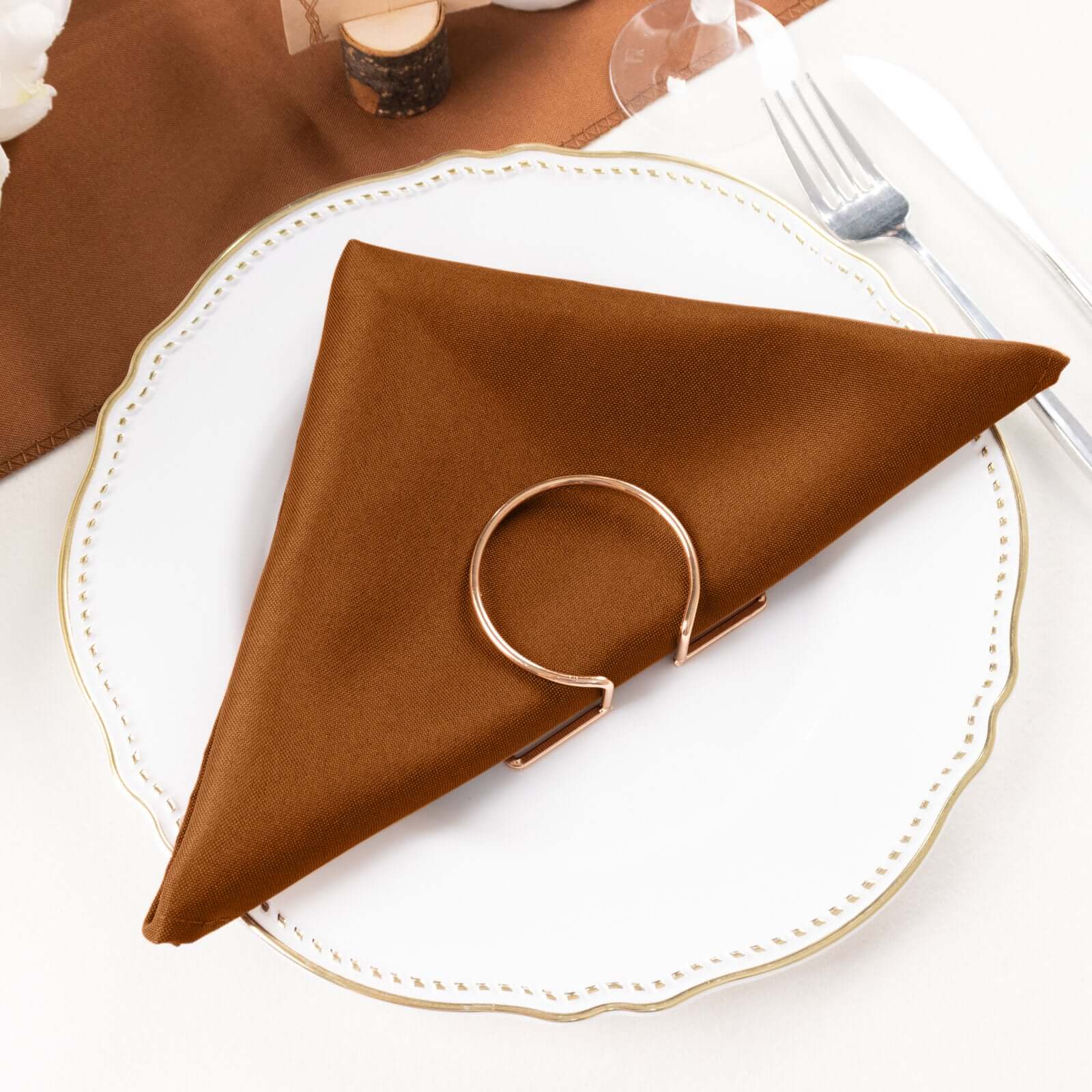 5 Pack Polyester 20"x20" Napkins Cinnamon Brown - Wrinkle Resistant & Easy Care Cloth Napkins