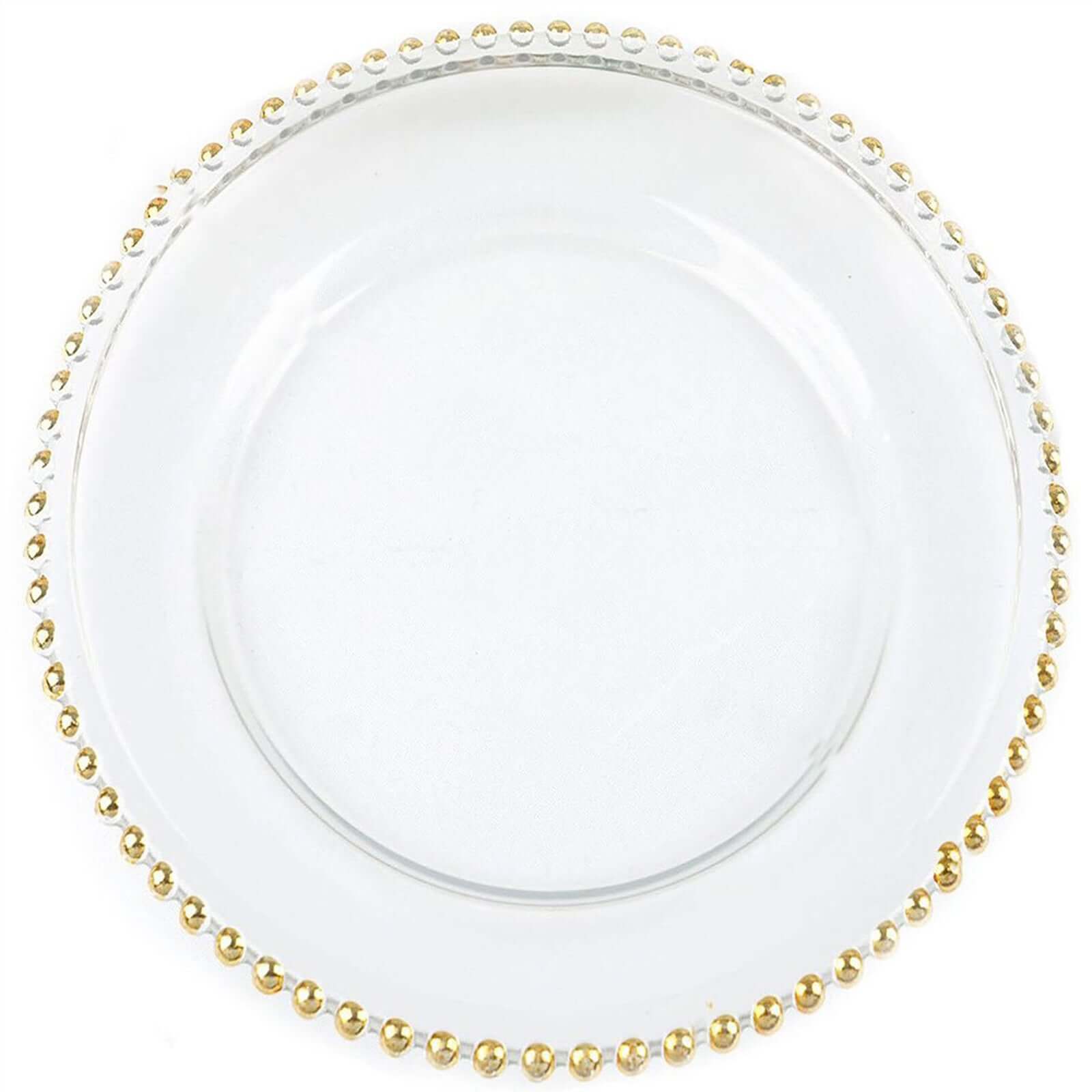 8-Pack Glass Round Charger Plates 12" in Gold with Beaded Rim, Event Tabletop Decorative Dinner Charger Tableware
