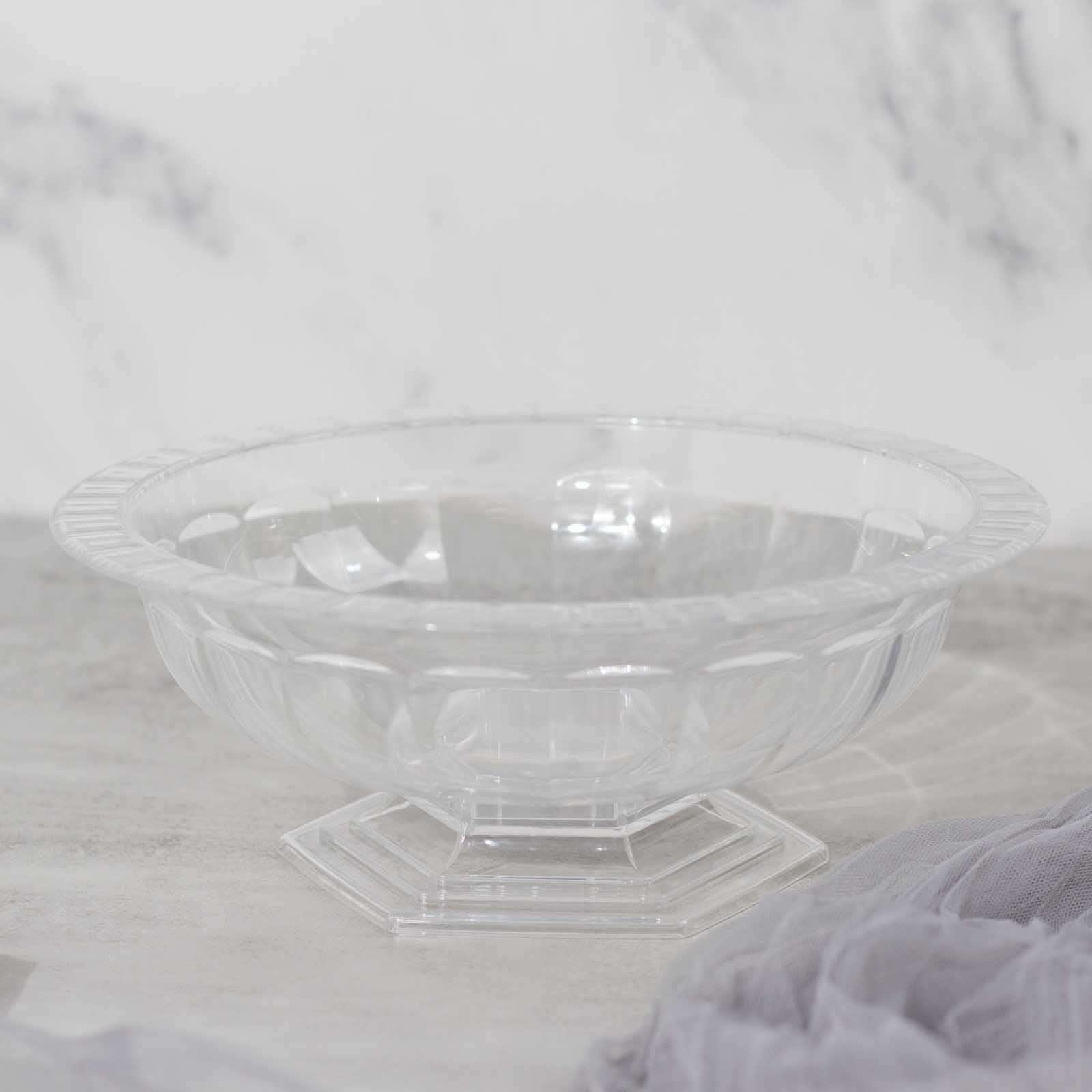 3-Pack Plastic Footed Compote Bowl Flower Vases Roman Style Clear - Round Decorative Pedestal Table Centerpieces 10"