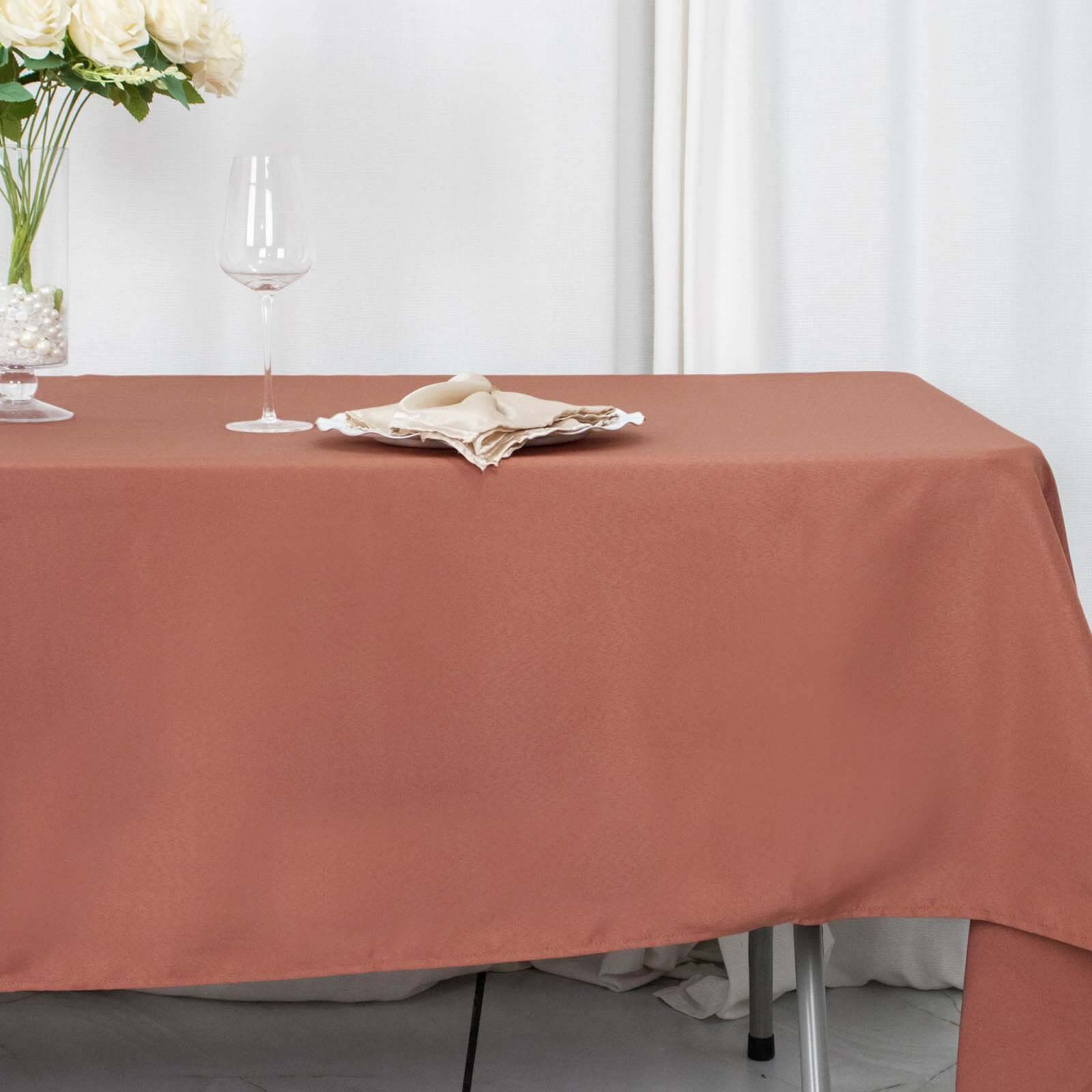 Premium Polyester 60"x102" Rectangle Tablecloth Terracotta (Rust) - Durable 220GSM Wrinkle-Resistant Table Cover