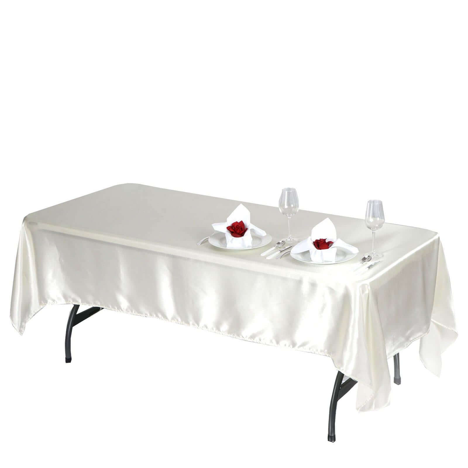 Satin Rectangular 60"x102" Tablecloth Ivory - Smooth and Lustrous Table Cover