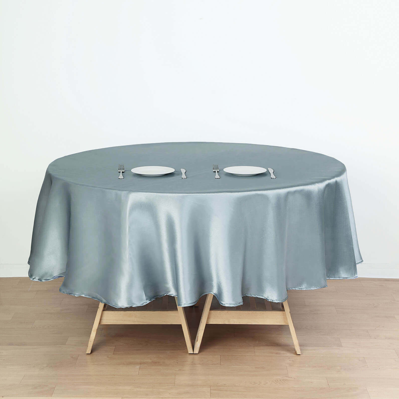90" Dusty Blue Satin Round Tablecloth