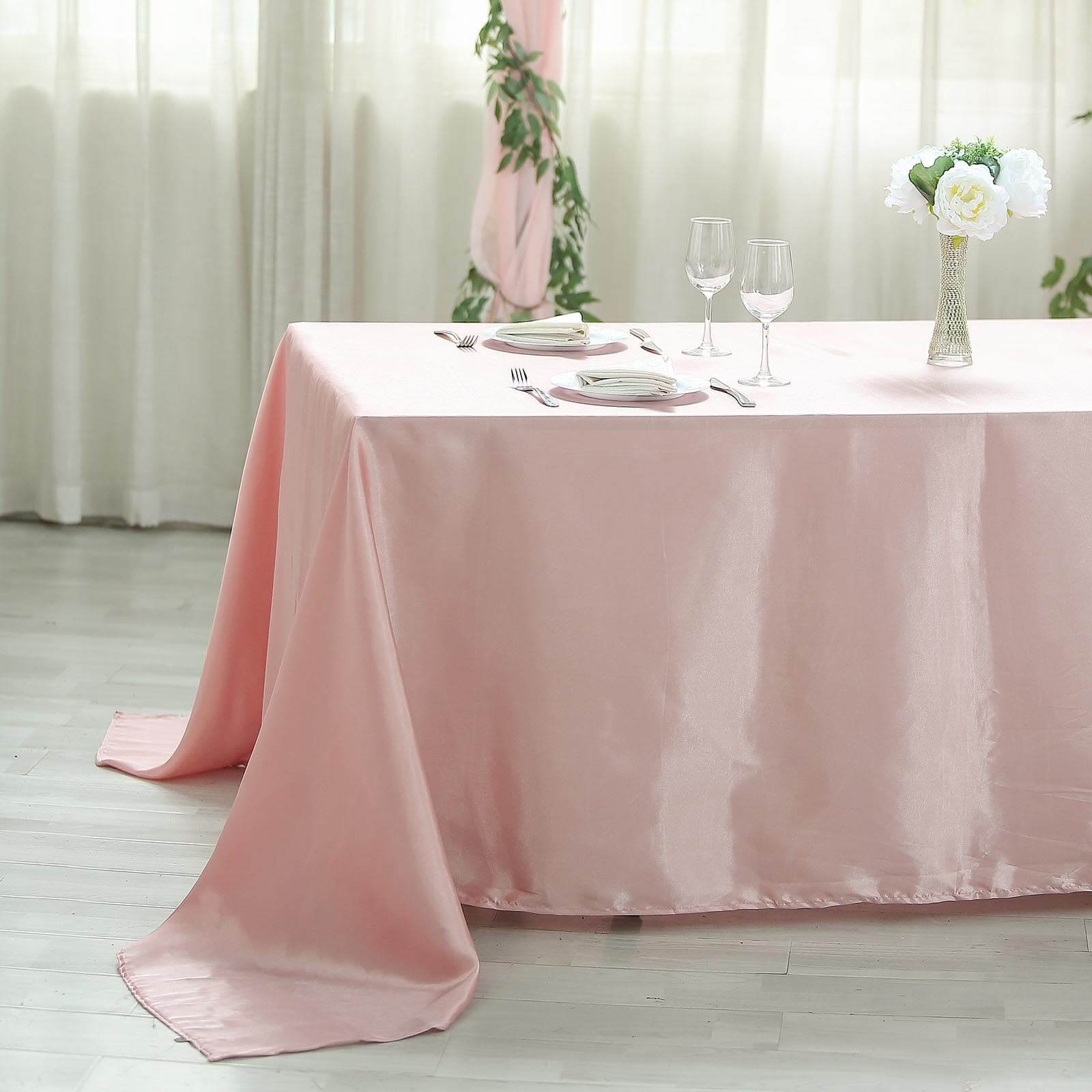 Satin Rectangular 90"x132" Tablecloth Dusty Rose Satin - Seamless Table Cover