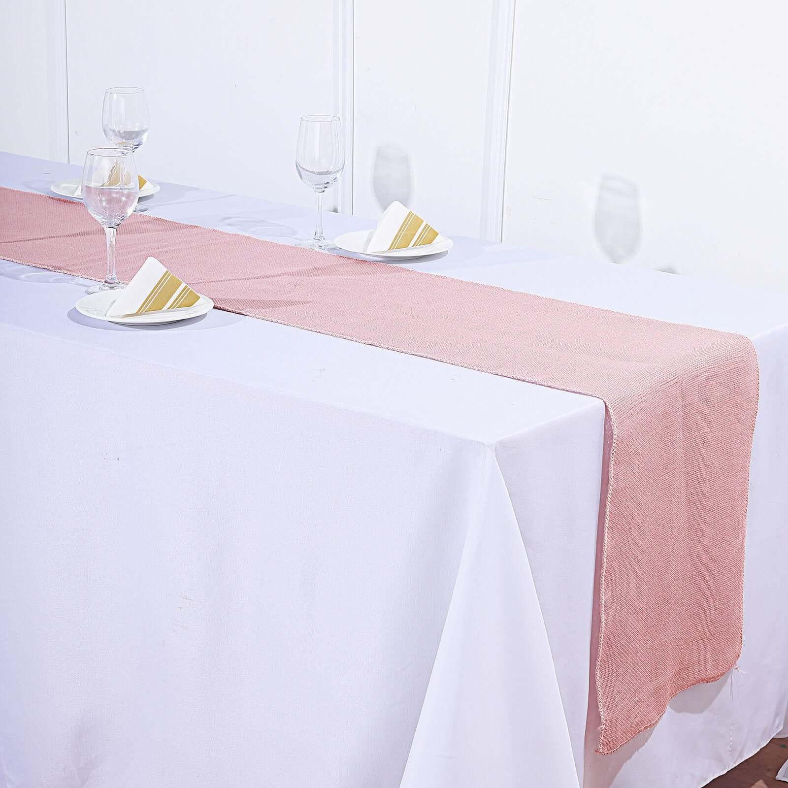 Burlap Jute 14"x108" Table Runner Dusty Rose - Rustic Boho Chic Tabletop Decor