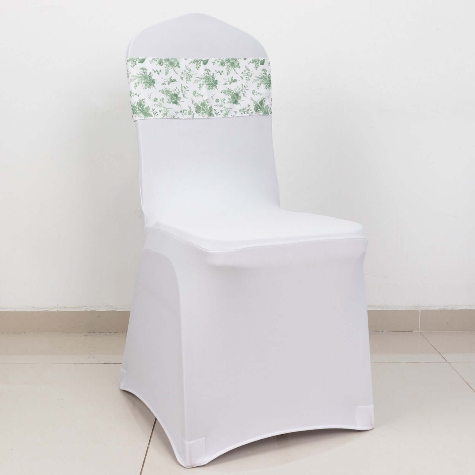 5 Pack Polyester Chair Sashes Dusty Sage Green French Toile Floral Design - Stylish Durable and Reusable Chair Bows 6"x108"