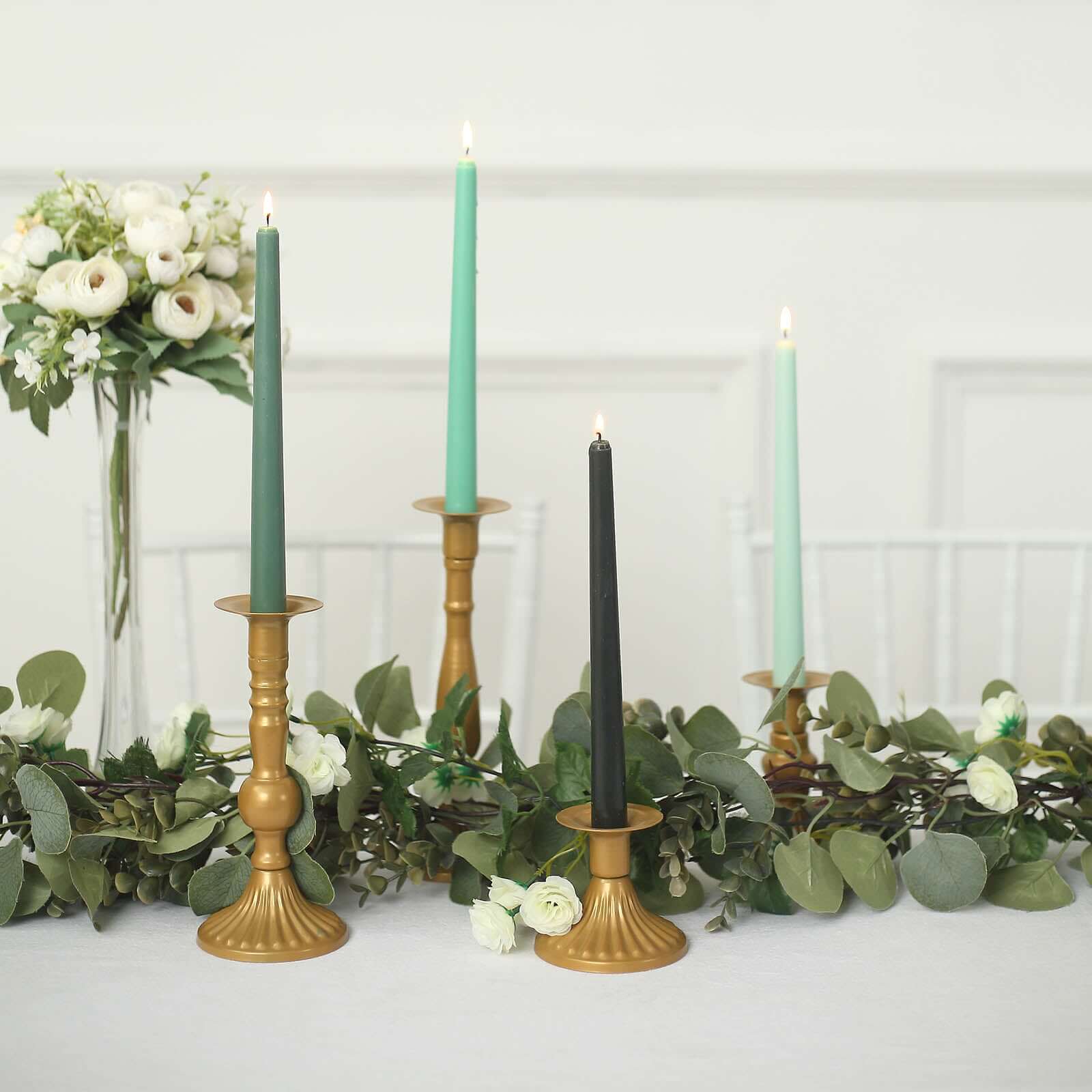 12-Pack Taper Candles Premium Wax Design Mixed Green - Unscented Candles for Sophisticated Decor 10"