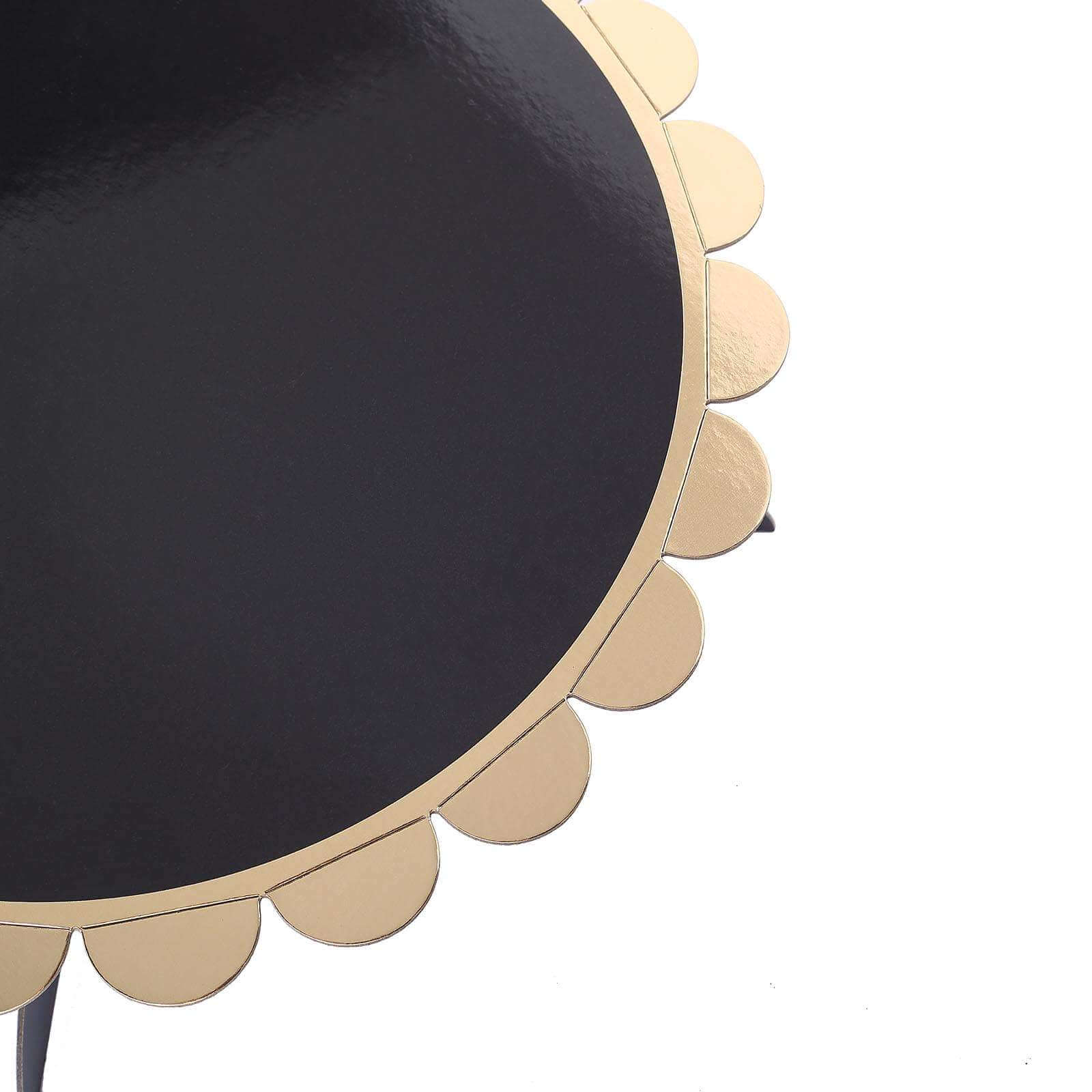 1-Tier Cardboard Cake Stand Black - Stylish Reusable Cupcake Dessert Holder with Gold Scalloped Rim for Baby Showers Birthdays & Events 13"