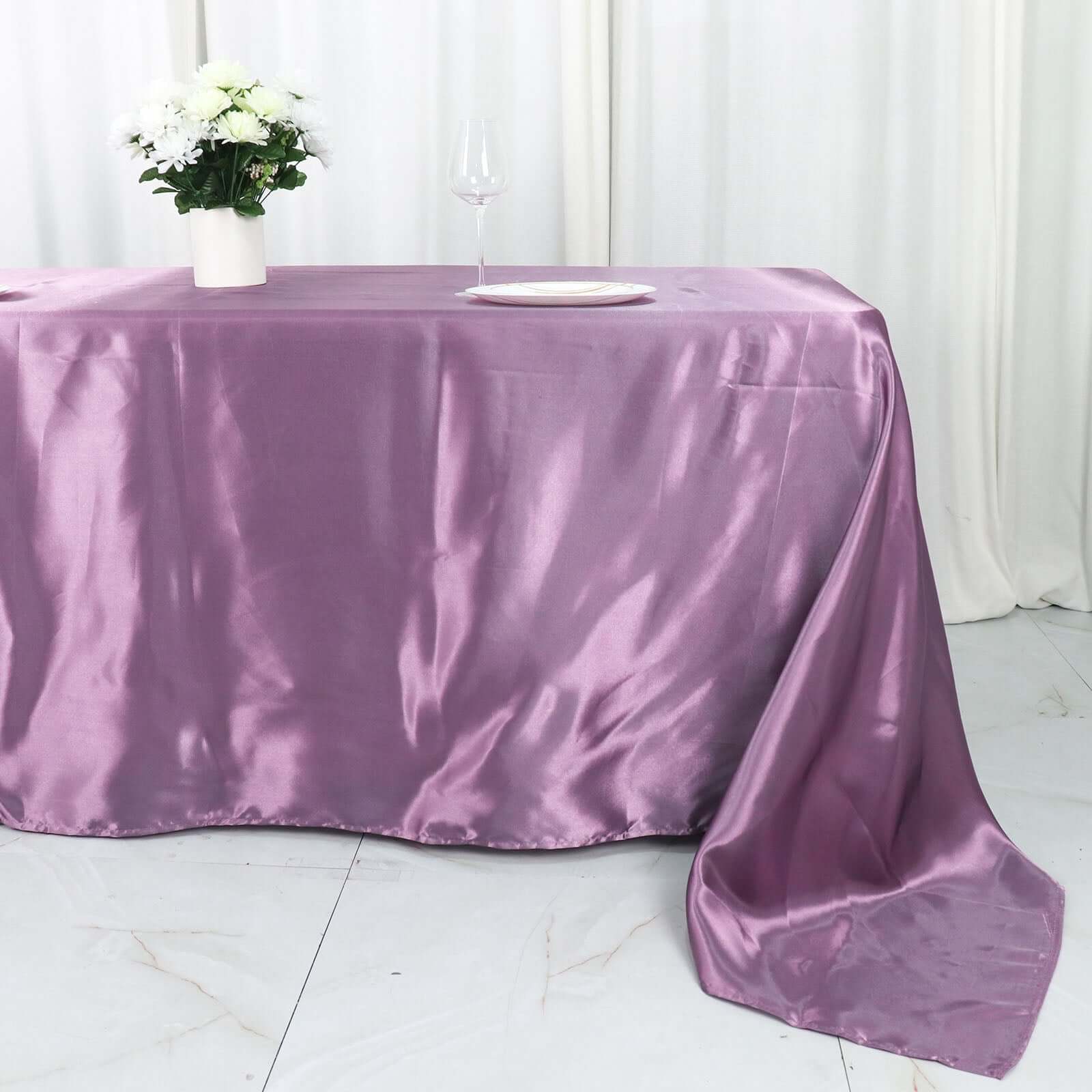 Satin Rectangular 90"x132" Tablecloth Violet Amethyst Satin - Seamless Table Cover