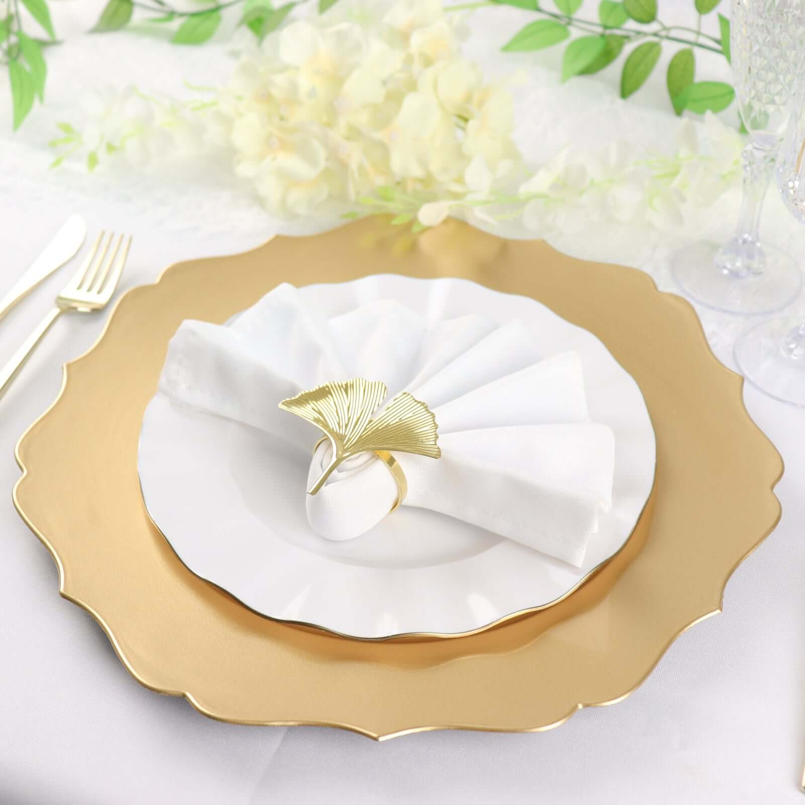 6 Pack 13" Metallic Gold Acrylic Charger Plates Scalloped Rim, Gold Plastic Charger Plates