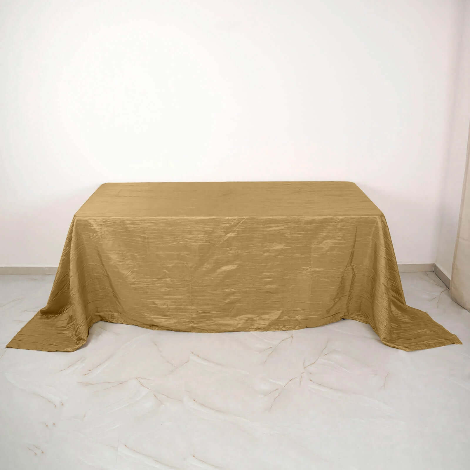 Taffeta 90"x132" Rectangle Tablecloth Gold - Seamless Accordion Crinkle Design for Sophisticated Gatherings