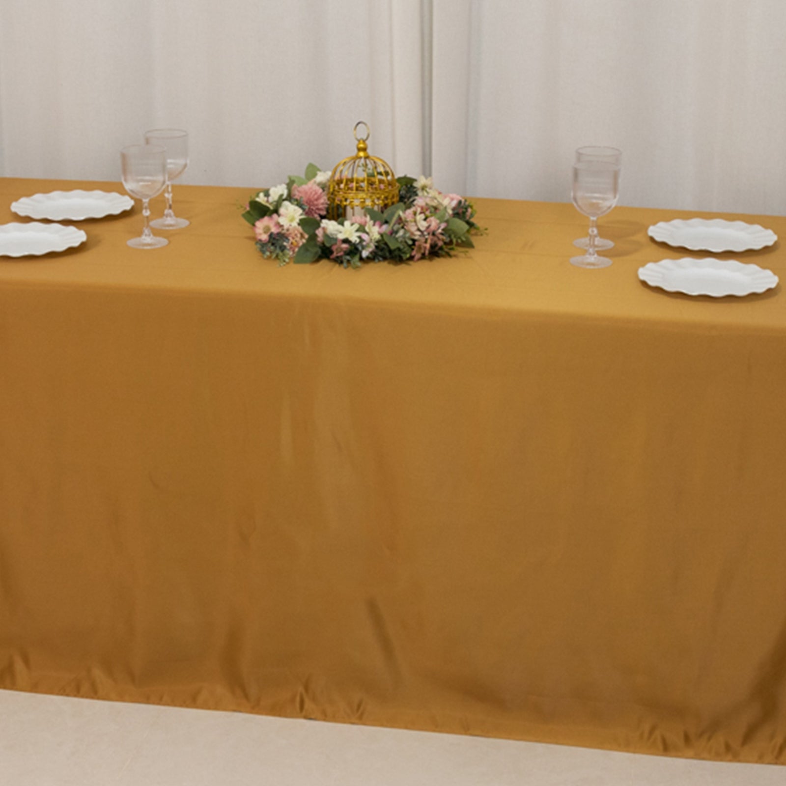 Lamour Satin 90"x156" Rectangle Tablecloth Gold - Luxurious, Soft Seamless Table Cover for Stylish Settings