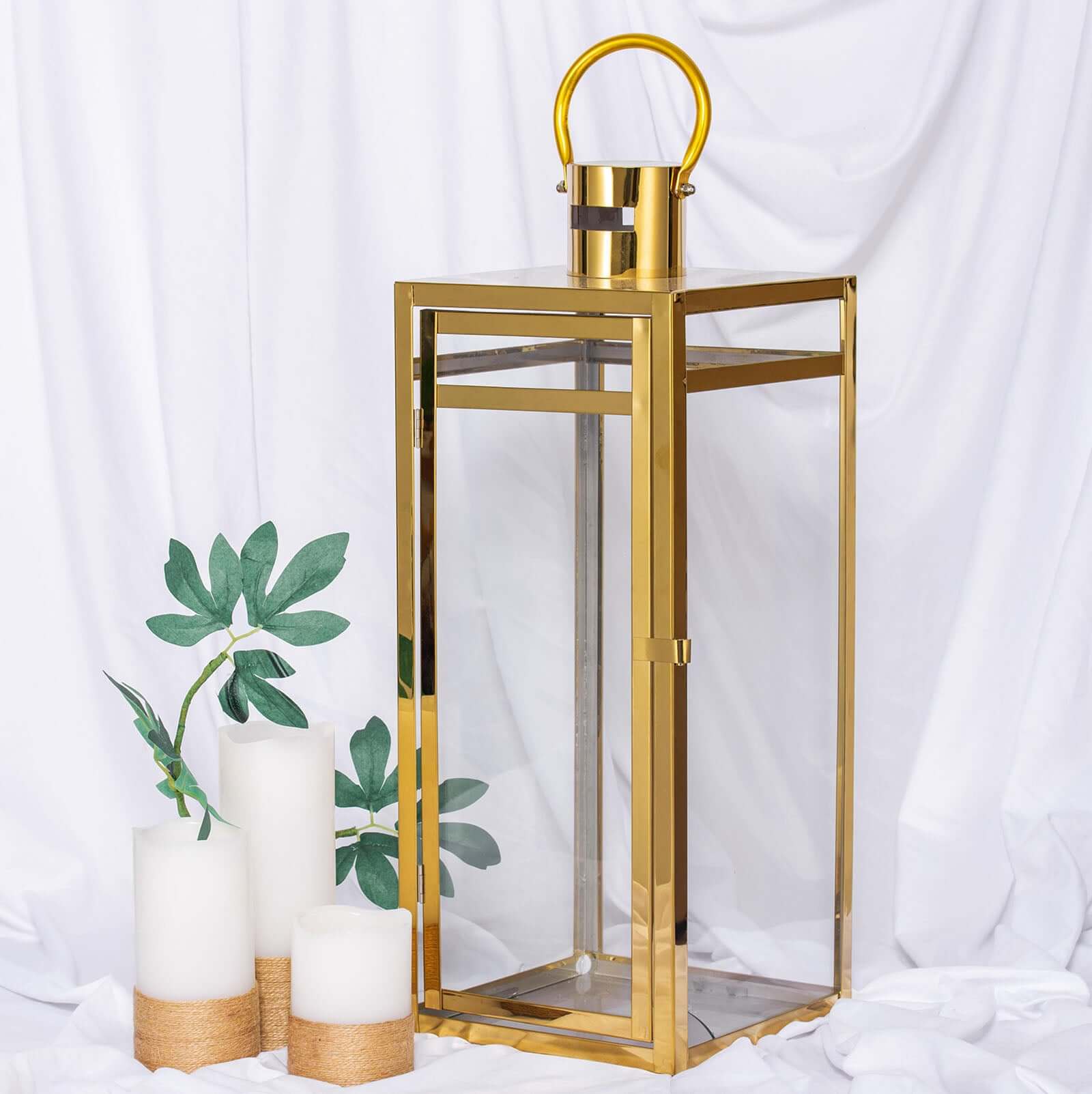 Stainless Steel Candle Lantern Vintage Top Design Gold - Outdoor Metal Patio Lantern Centerpiece 22"