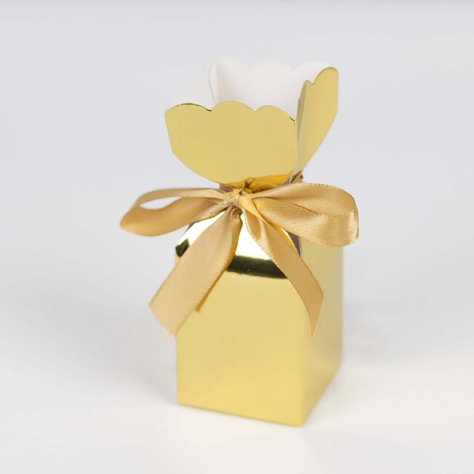 25 Pack Gold Floral Top Satin Ribbon Party Favor Candy Gift Boxes