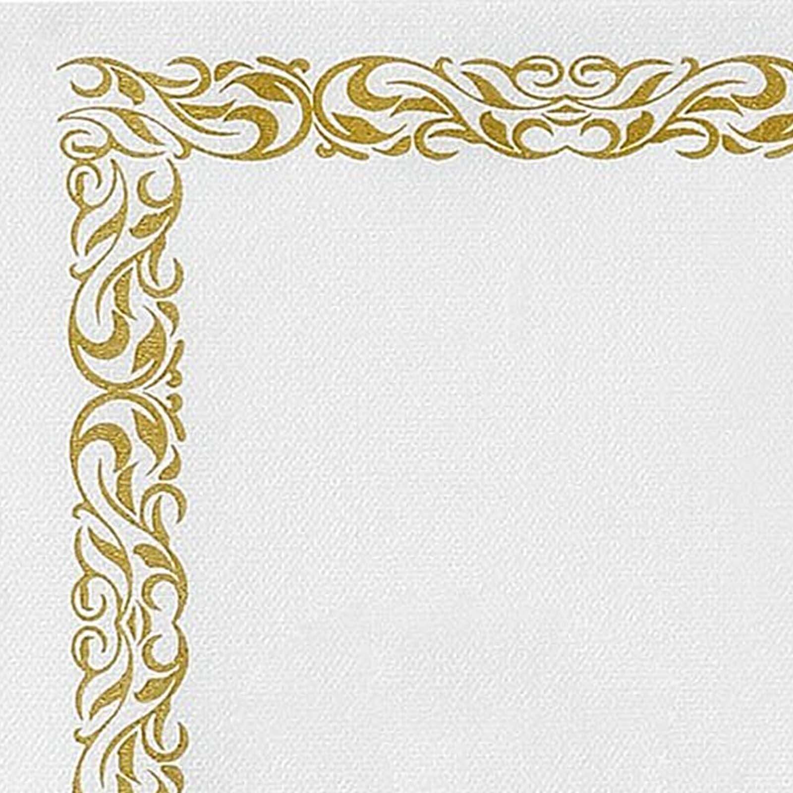 20 Pack Linen-Like Paper 5"x5" Napkins White with Gold Scroll Floral Design - Soft & Absorbent Airlaid Party Napkins