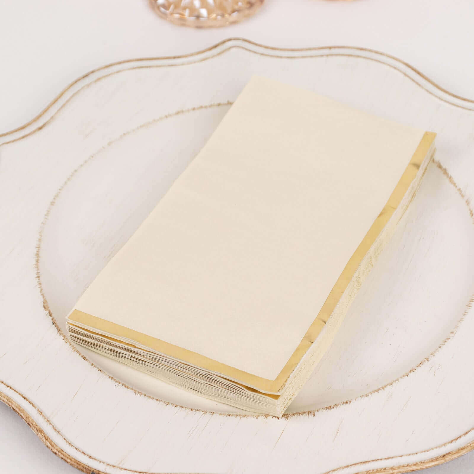 50-Pack Paper Dinner Napkins Ivory with Gold Foil Edge 2 Ply - Stylish Disposable Napkins