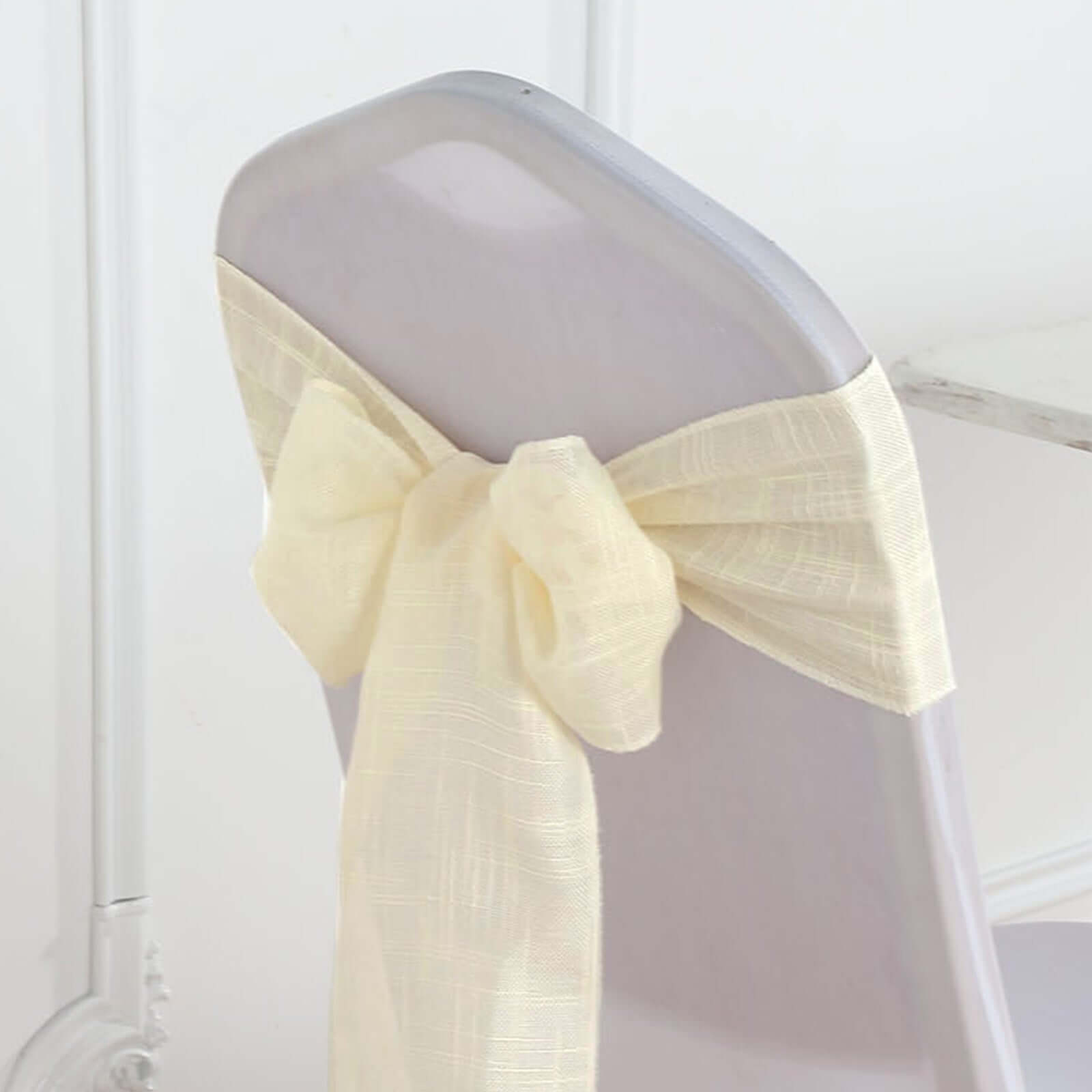 5 Pack Linen Chair Sashes 6"x108" Slubby Textured Ivory - Durable Wrinkle-Resistant Decor