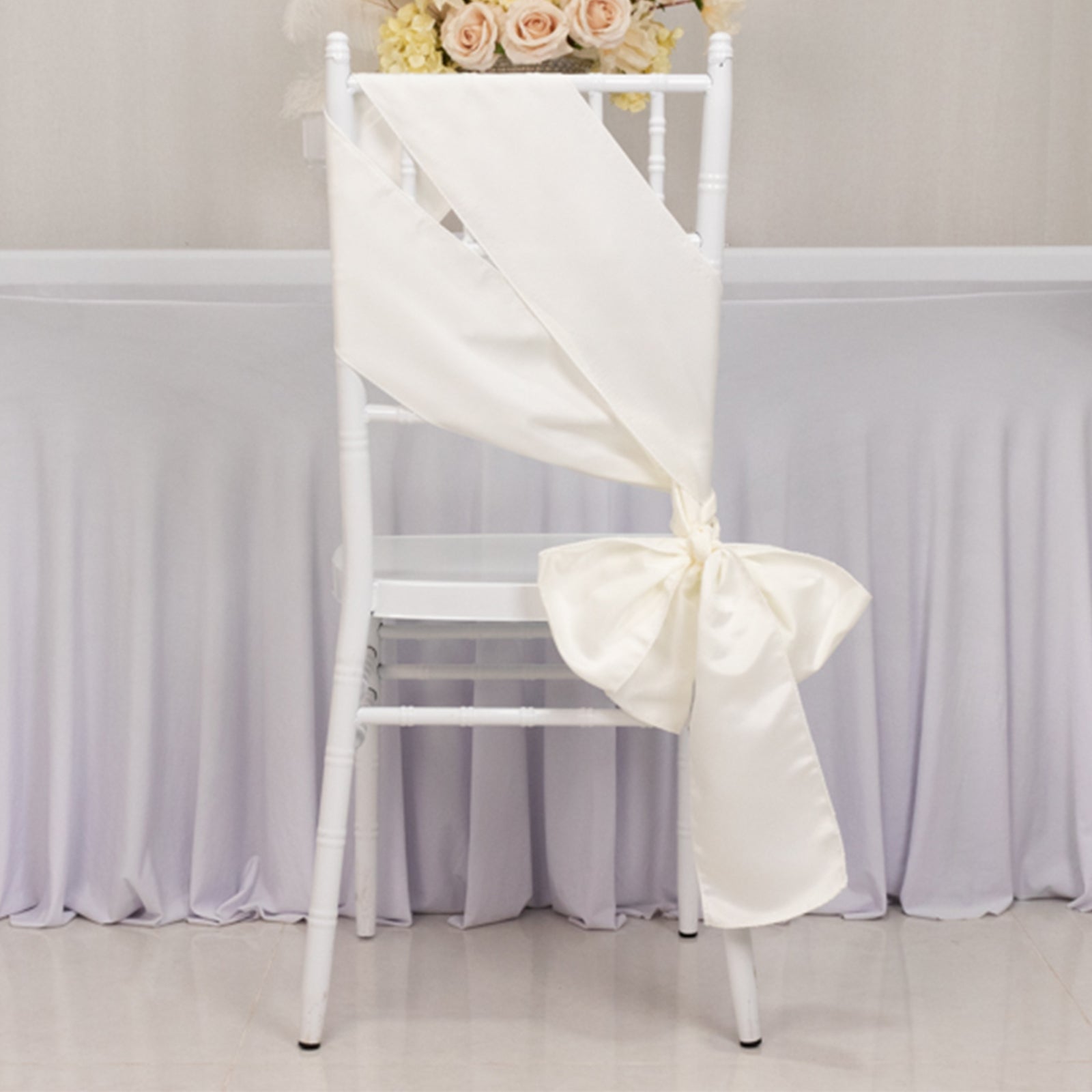 5 Pack Lamour Satin 6"x106" Chair Sashes Ivory - Stylish Reusable Decorative Bows