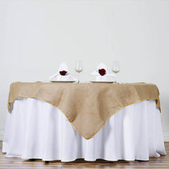 Jute Burlap 60"x60" Table Overlay Square Tablecloth Natural - Rustic Design for Authentic Charm