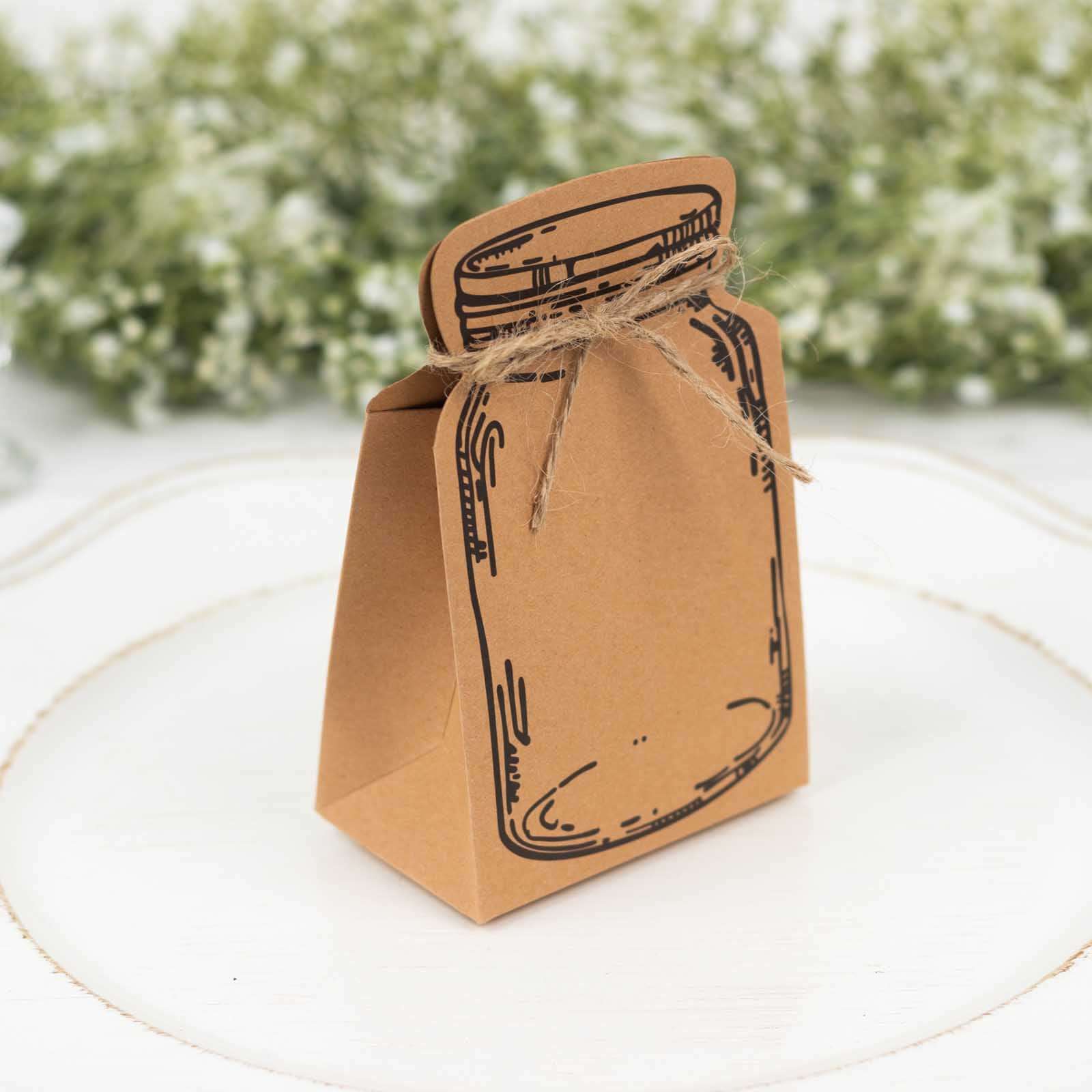 25 Pack Natural Mini Mason Jar Shaped Paper Party Favor Boxes With Jute Rope Ties, Candy Gift Boxes - 5"x3"
