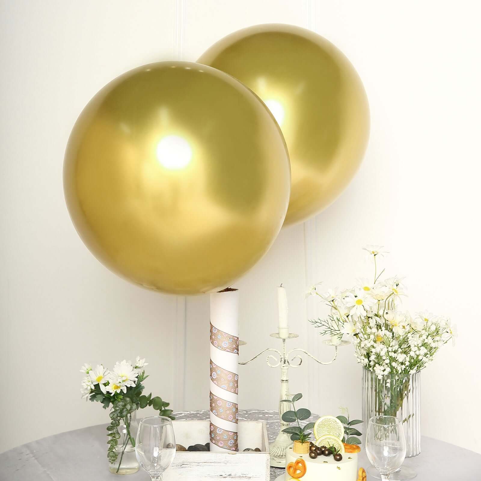 5 Pack 18" Metallic Chrome Gold Latex Helium or Air Party Balloons